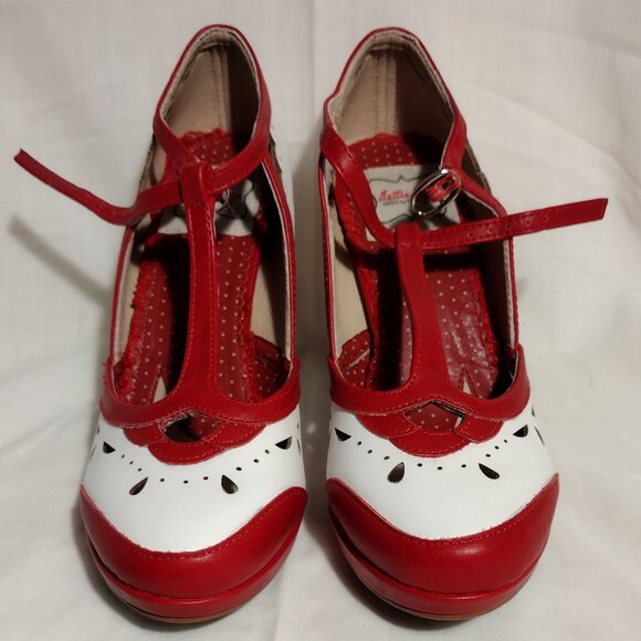 Ellie || 3.5" Bettie Page Holly Pump - White/Red - Picture 11 of 16